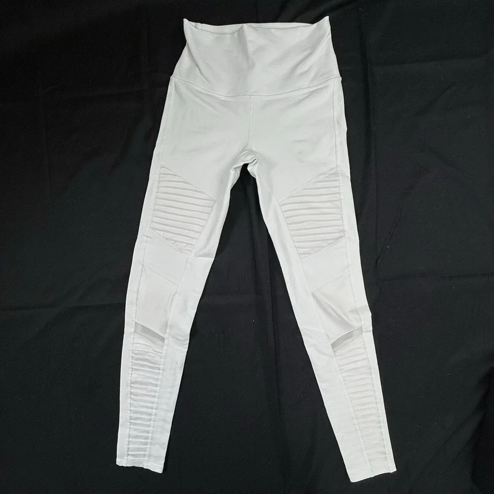 Alo Yoga Leggings Womens Small White Moto High Waist Mesh Panel Pants Activewear